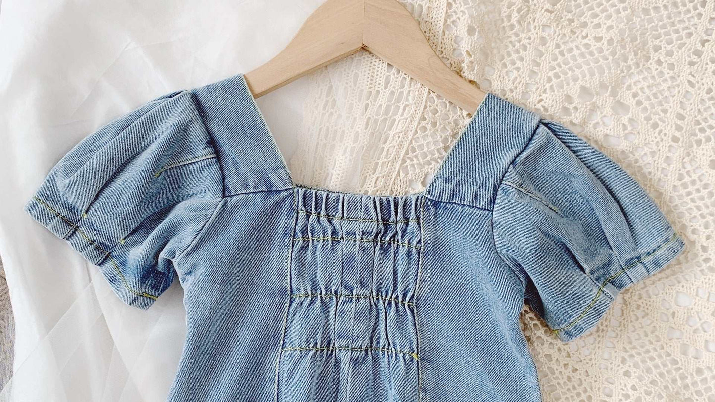 Girls Fashion Square Collar Denim Skirt