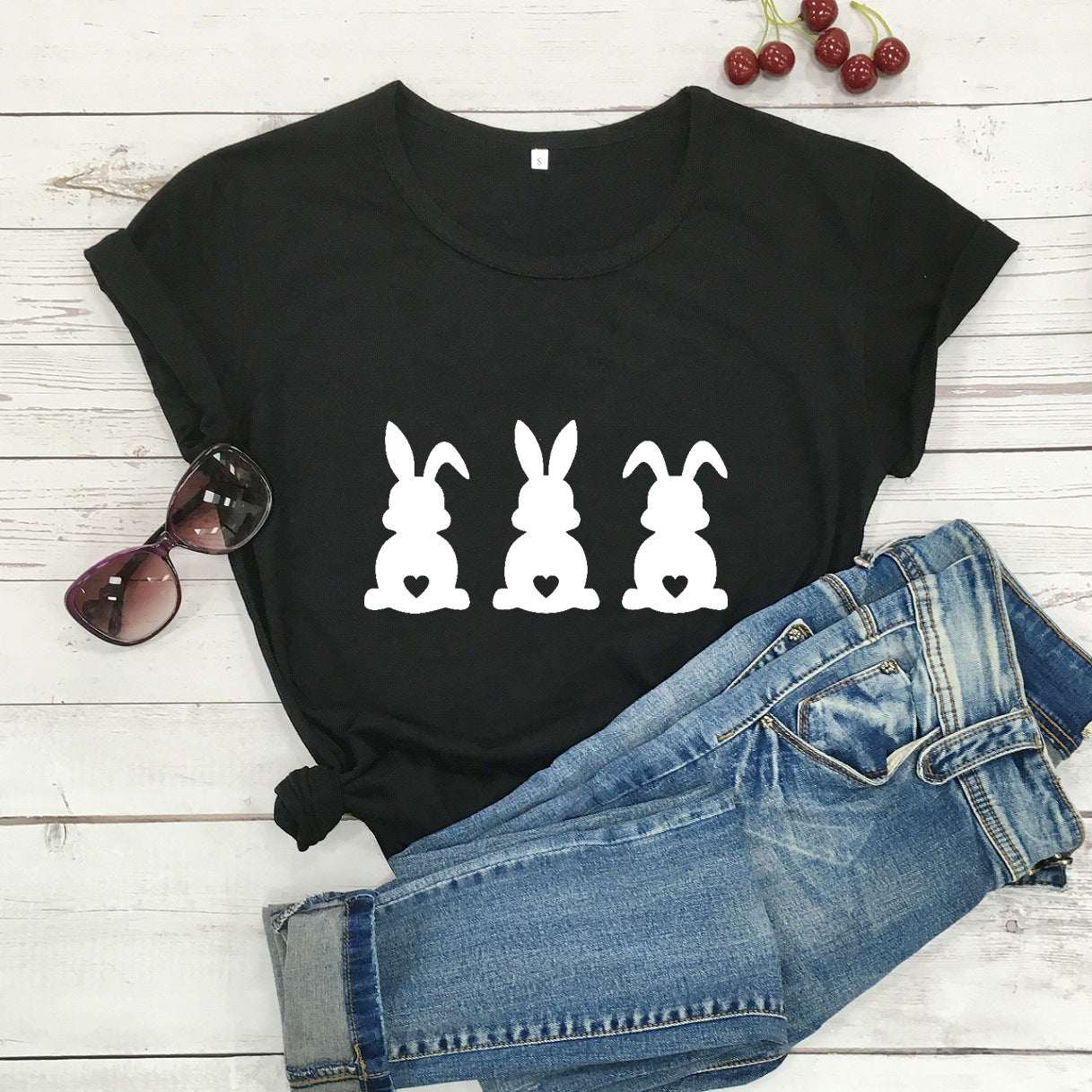 Easter Love Bunny Pattern Print Short Sleeve Set