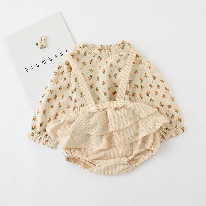 Infant Floral Baby Girl Top Suspender Dress Pants Two-Piece Set