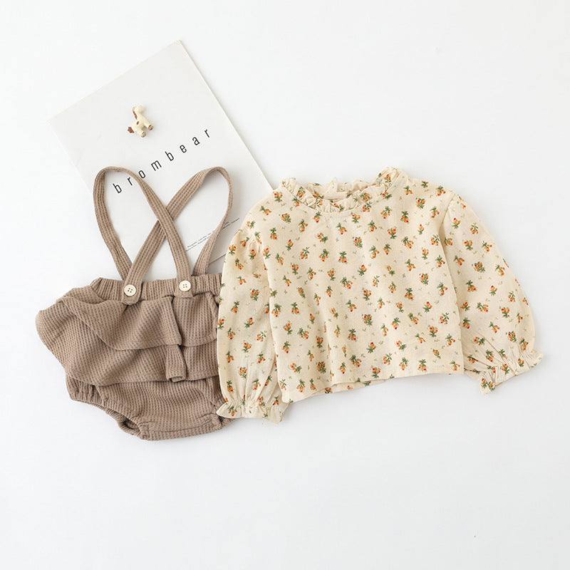 Infant Floral Baby Girl Top Suspender Dress Pants Two-Piece Set