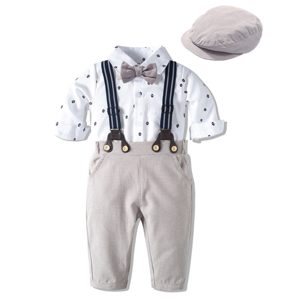 Baby Boy Long Sleeve Khaki Overall Suit Set