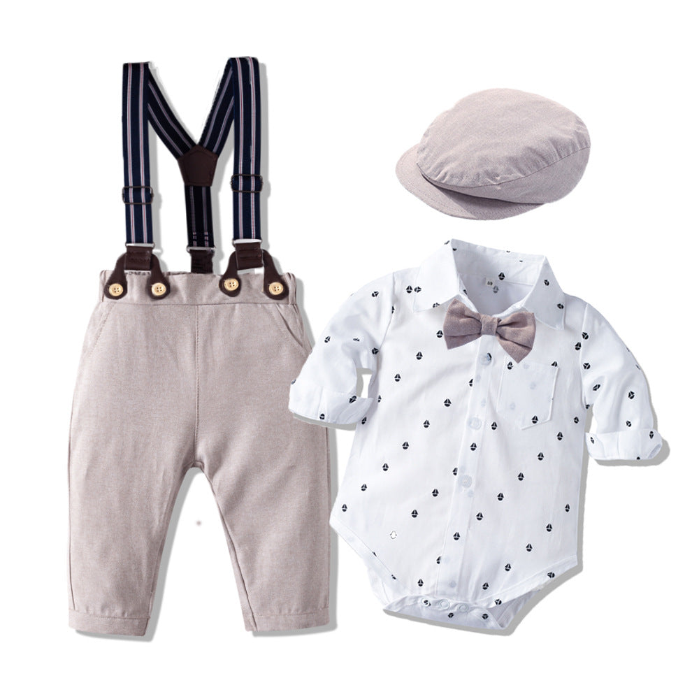 Baby Boy Long Sleeve Khaki Overall Suit Set