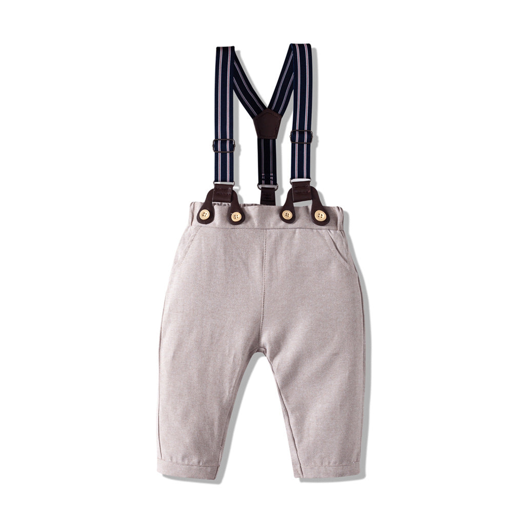 Baby Boy Long Sleeve Khaki Overall Suit Set