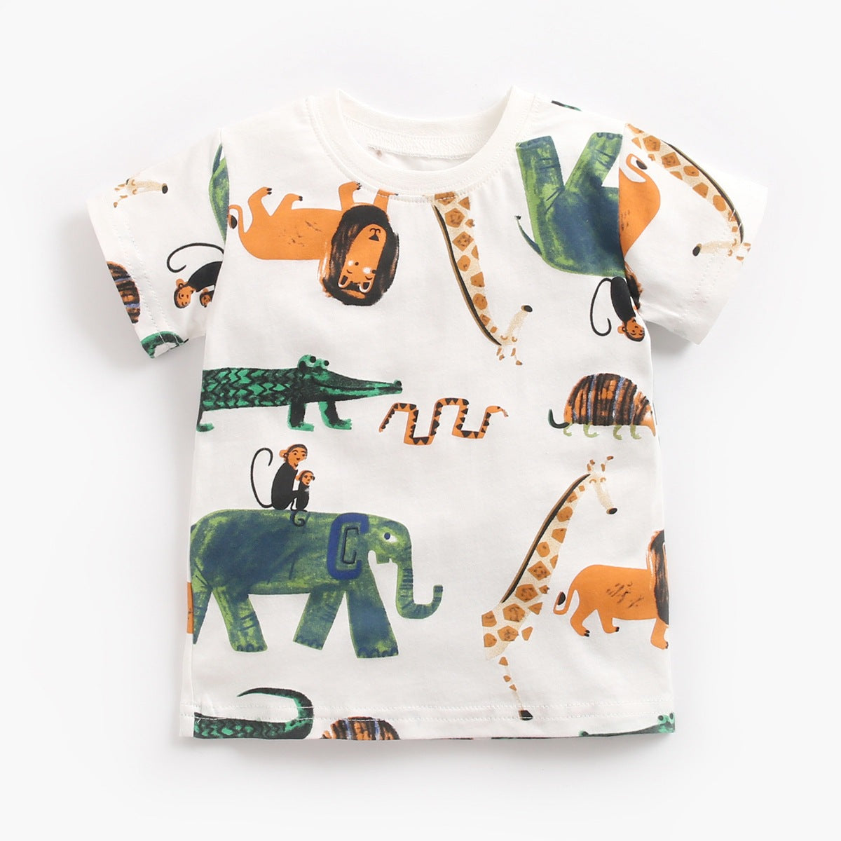 Baby Boy Animal Print Short Sleeve T-Shirt Khaki Shorts Two Piece Set