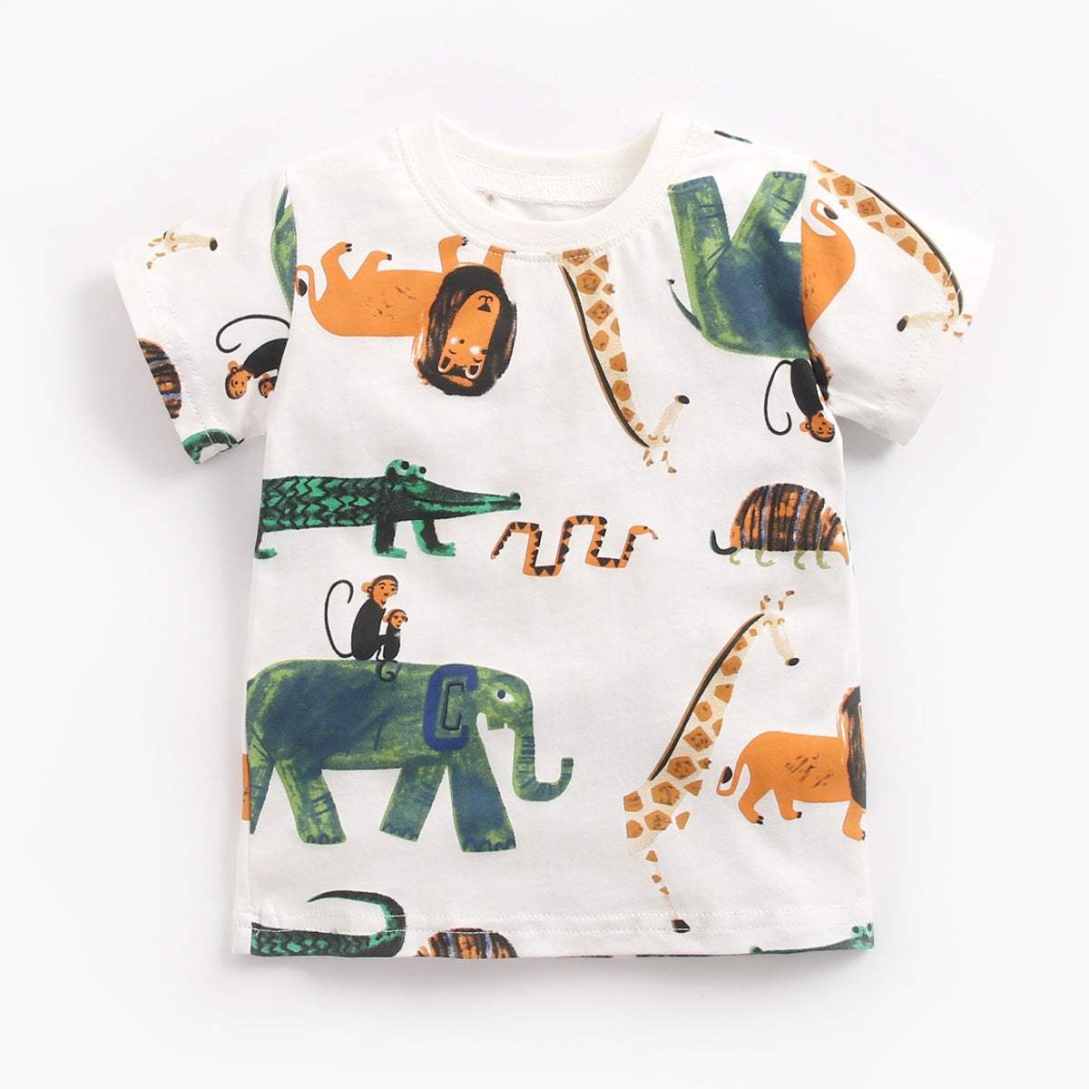 Baby Boy Animal Print Short Sleeve T-Shirt Khaki Shorts Two Piece Set