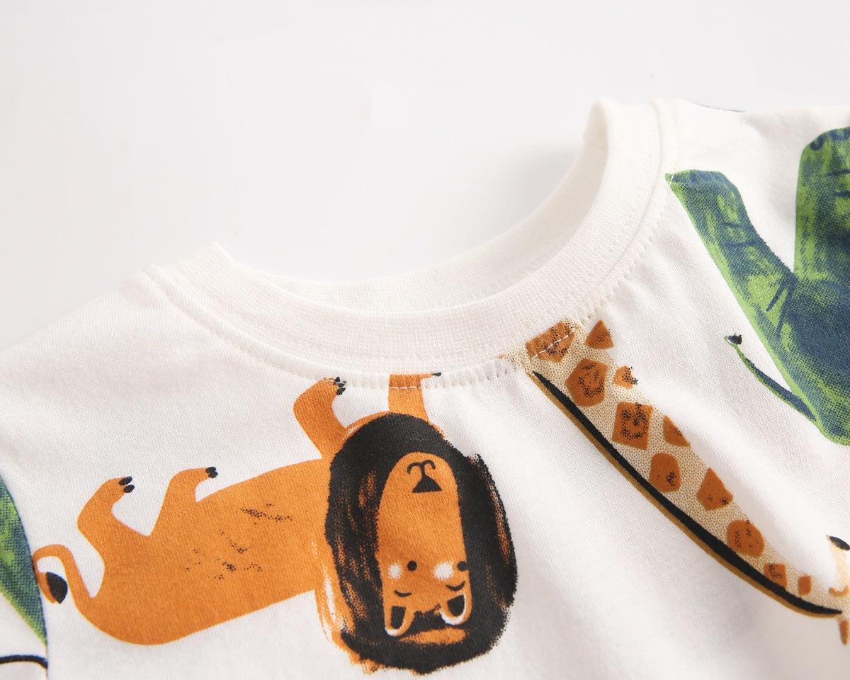 Baby Boy Animal Print Short Sleeve T-Shirt Khaki Shorts Two Piece Set
