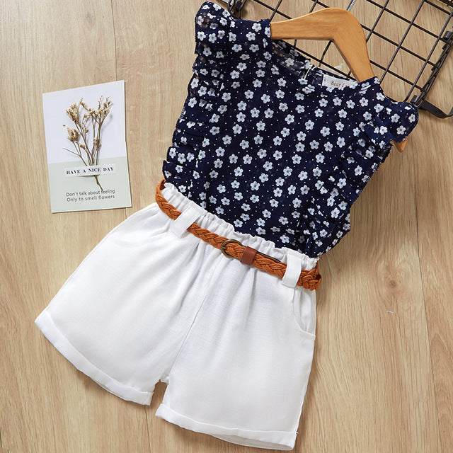 Girls Shirt Shorts Suit Set