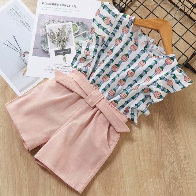 Girls Shirt Shorts Suit Set