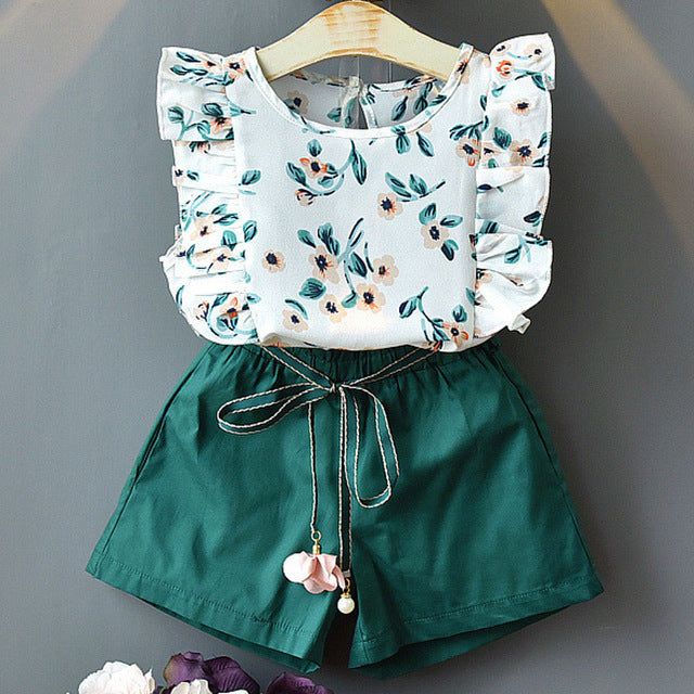 Girls Shirt Shorts Suit Set