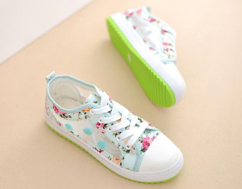 Mesh Hard Bottom Floral Girl Shoes