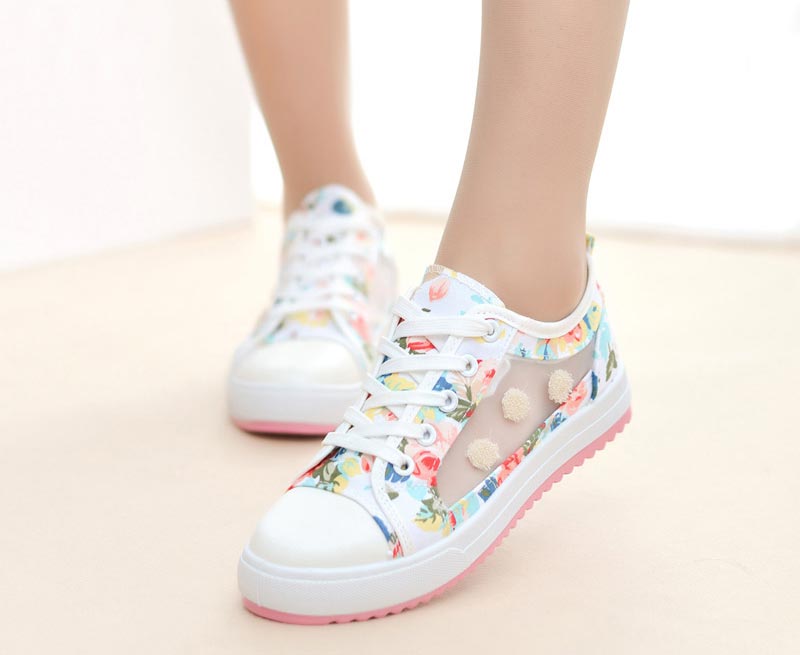 Mesh Hard Bottom Floral Girl Shoes