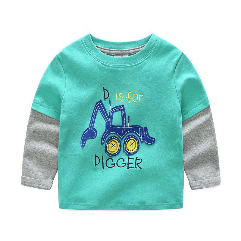 Boys Long Sleeve Cotton Cars Trucks Bus Striped Shirt