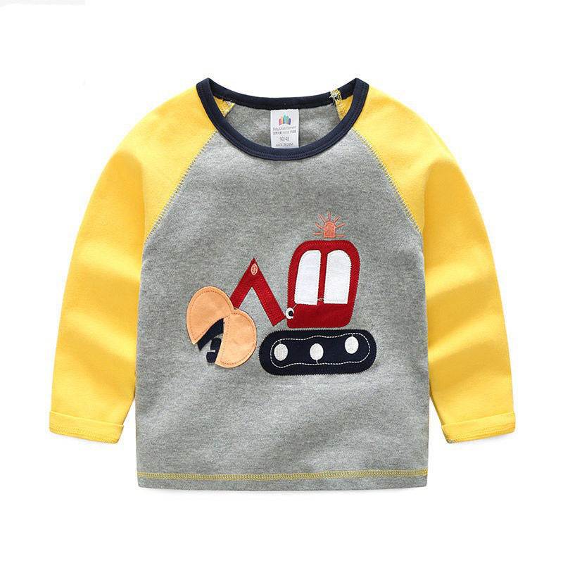 Boys Long Sleeve Cotton Cars Trucks Bus Striped Shirt