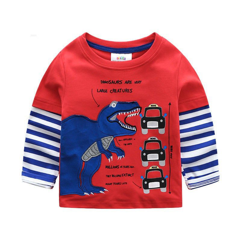 Boys Long Sleeve Cotton Cars Trucks Bus Striped Shirt