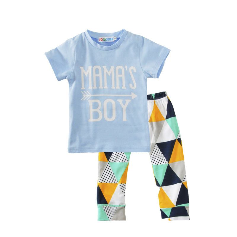 Mama's Boy Blue Letter Arrow Geometric Pants Baby Two-Piece Set
