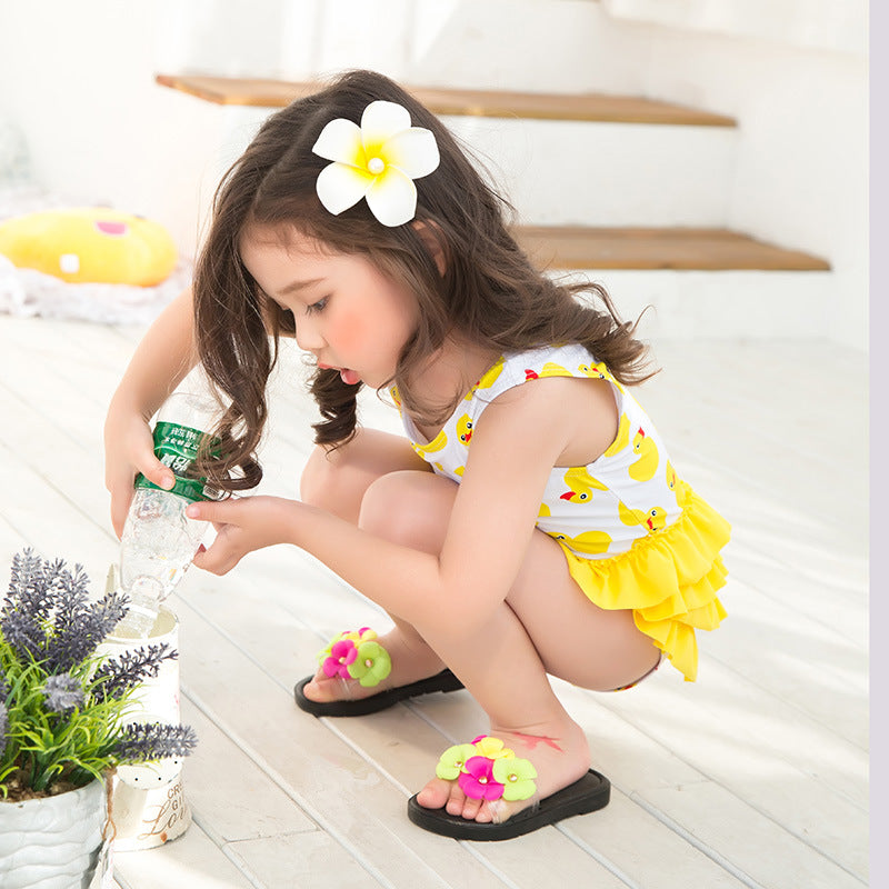 Girls Cartoon Duckling Swimsuit