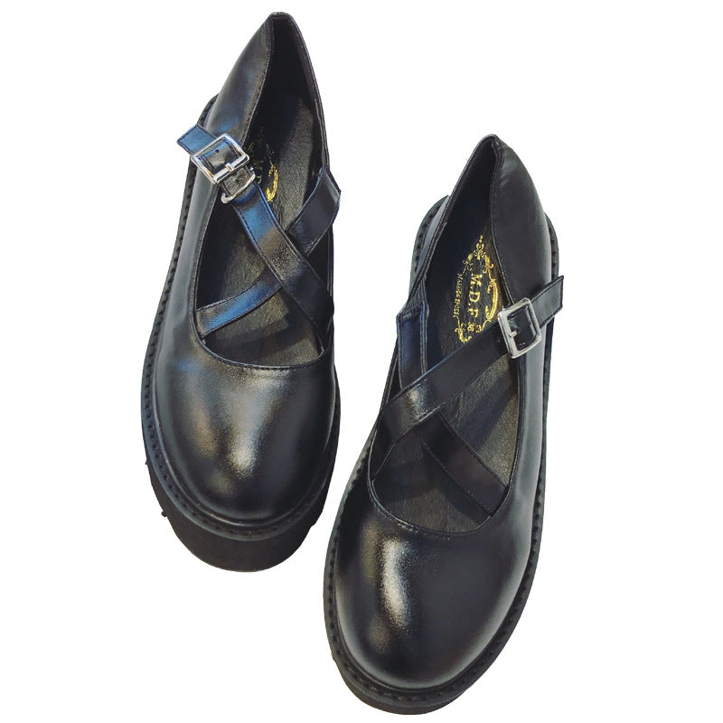 Japanese Soft Girl Cross Buckle Strap Leather Shoes