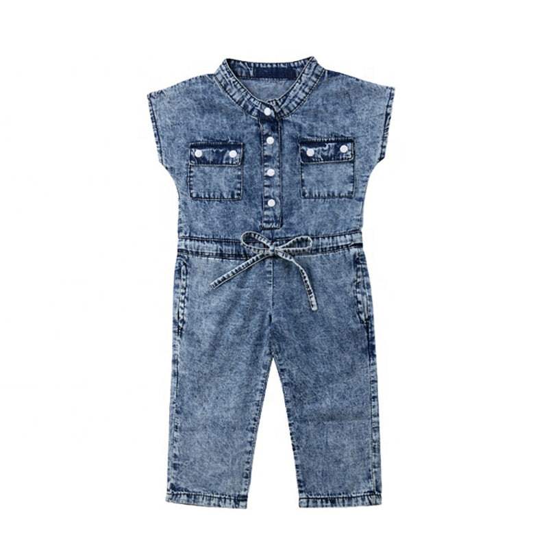 Girls Denim Short Sleeve Romper Pants Jumpsuit