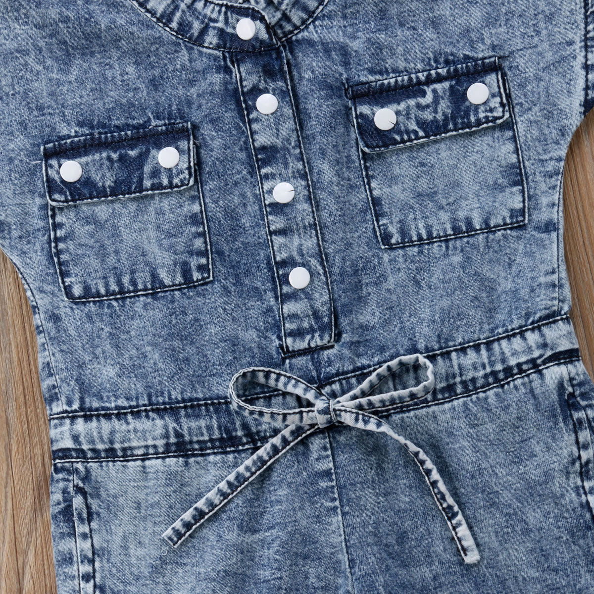 Girls Denim Short Sleeve Romper Pants Jumpsuit