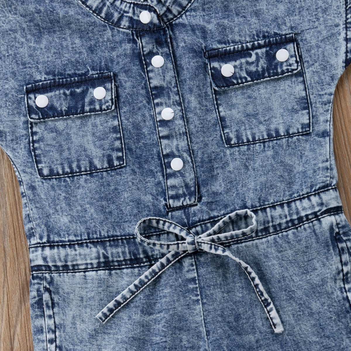 Girls Denim Short Sleeve Romper Pants Jumpsuit