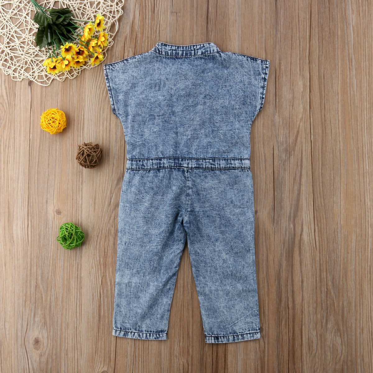 Girls Denim Short Sleeve Romper Pants Jumpsuit