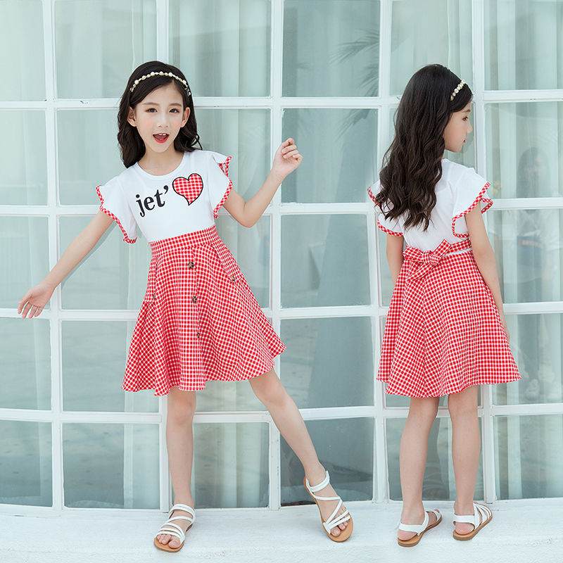 Girls Summer Plaid Style Love Dress