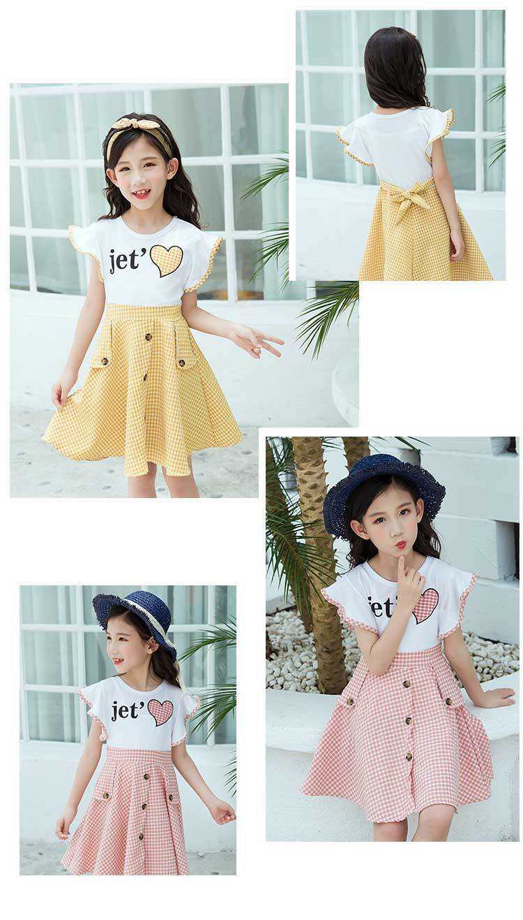 Girls Summer Plaid Style Love Dress