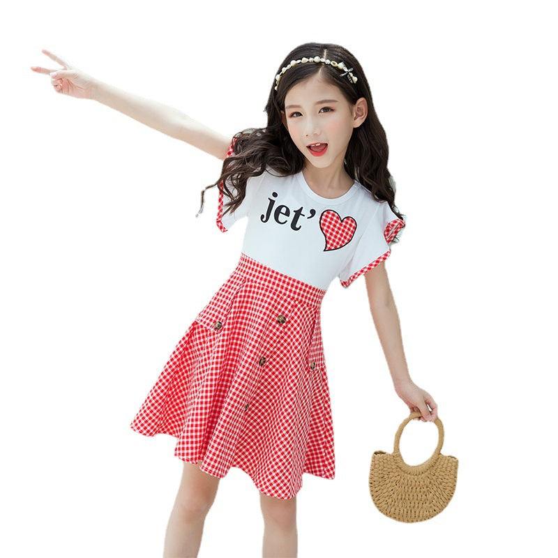 Girls Summer Plaid Style Love Dress