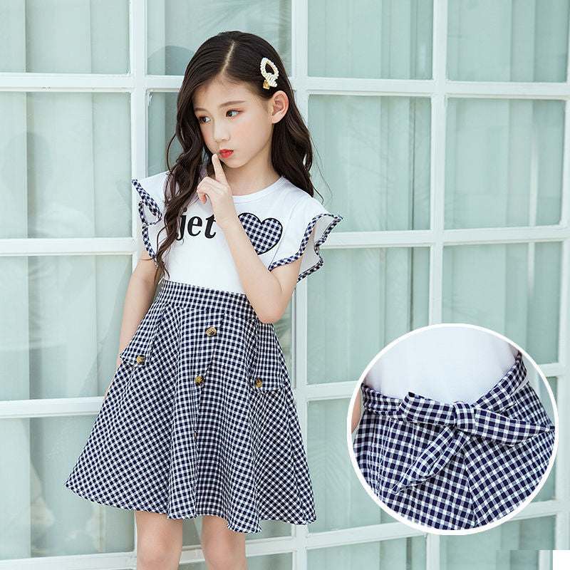 Girls Summer Plaid Style Love Dress