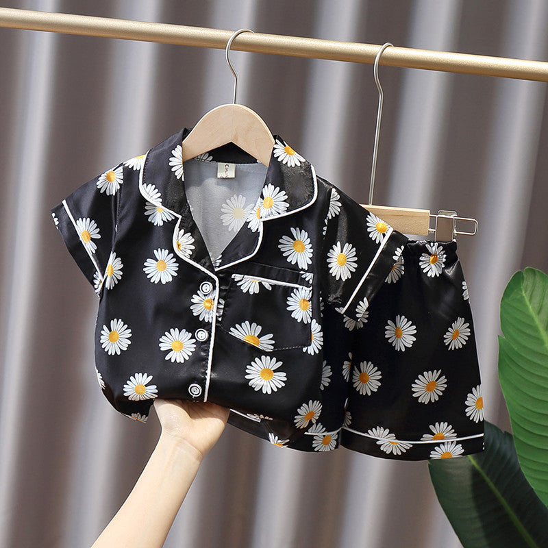 Boys and Girls Short-Sleeved Ice Silk Pajamas Set