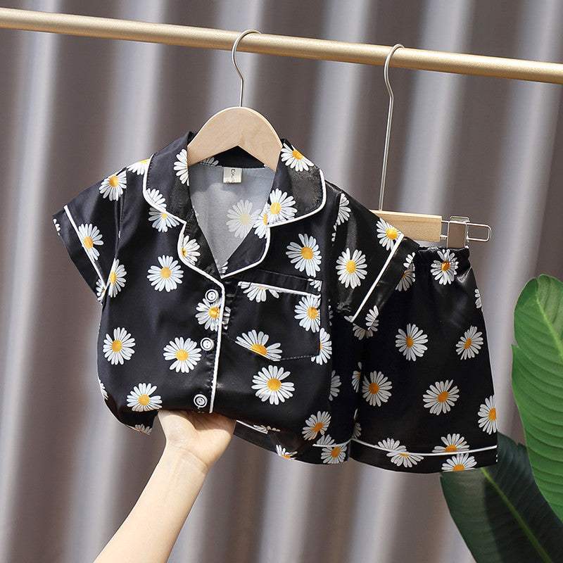 Boys and Girls Short-Sleeved Ice Silk Pajamas Set