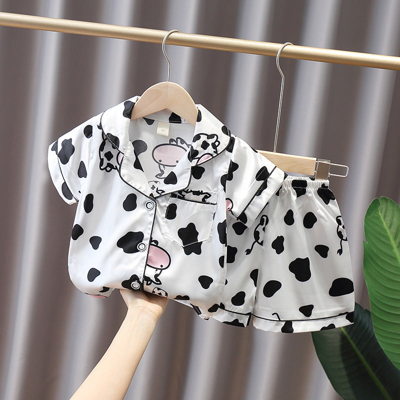 Boys and Girls Short-Sleeved Ice Silk Pajamas Set