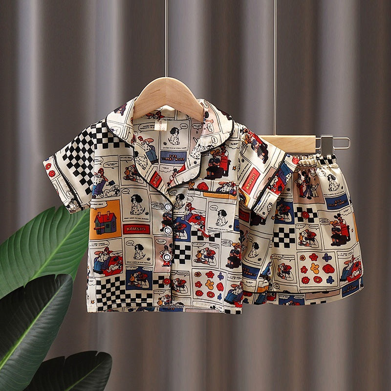 Boys and Girls Short-Sleeved Ice Silk Pajamas Set
