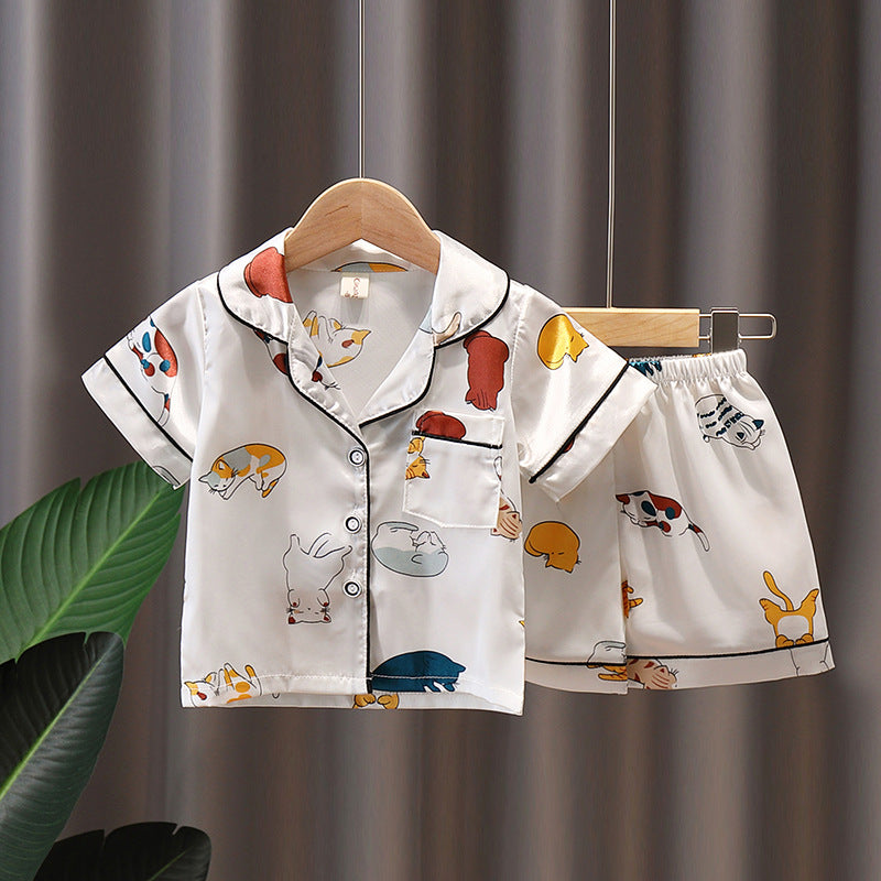 Boys and Girls Short-Sleeved Ice Silk Pajamas Set