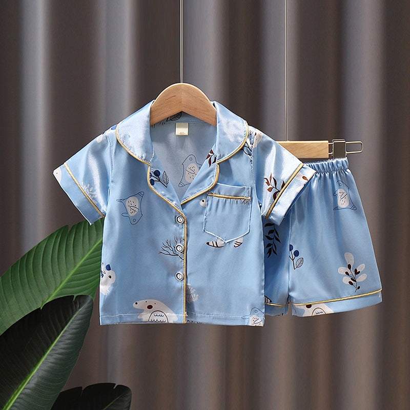 Boys and Girls Short-Sleeved Ice Silk Pajamas Set