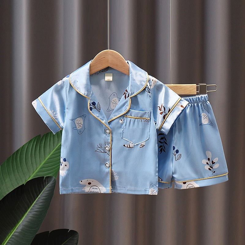 Boys and Girls Short-Sleeved Ice Silk Pajamas Set