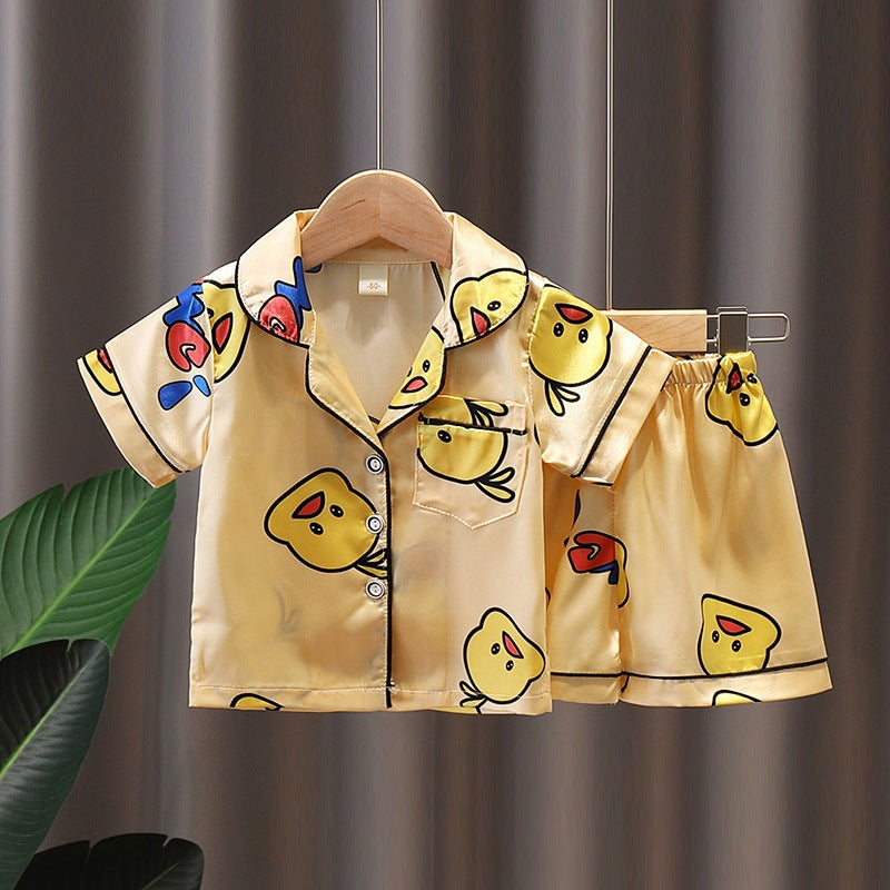 Boys and Girls Short-Sleeved Ice Silk Pajamas Set