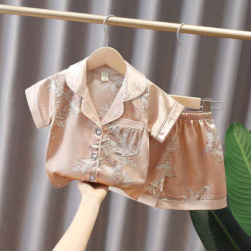 Boys and Girls Short-Sleeved Ice Silk Pajamas Set