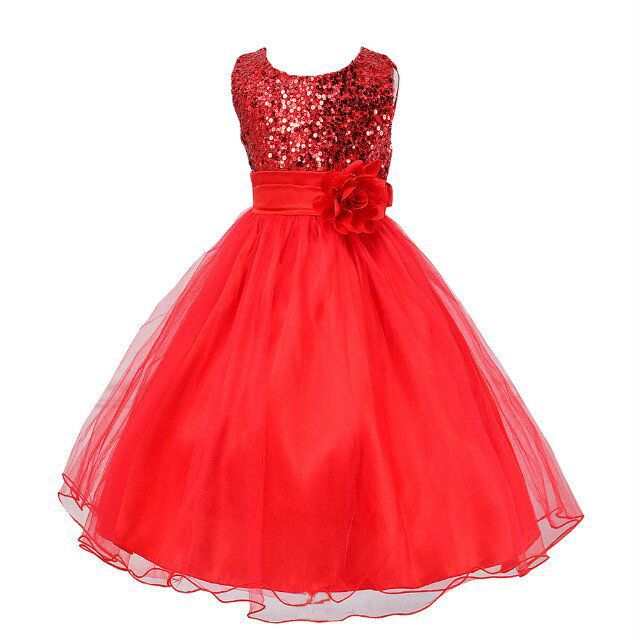 Toddler Solid Color Sequin Girls Short Dress - Princess Style