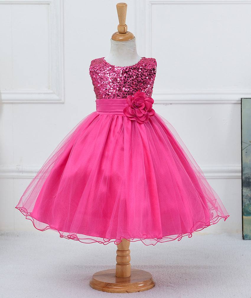 Toddler Solid Color Sequin Girls Short Dress - Princess Style