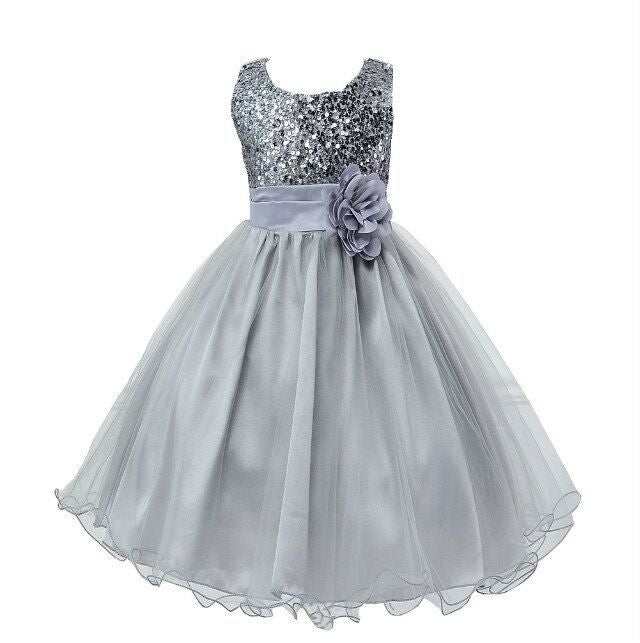 Toddler Solid Color Sequin Girls Short Dress - Princess Style