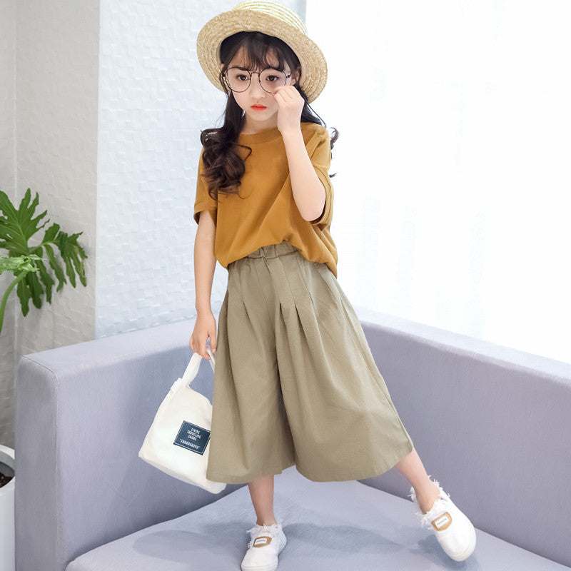 Big Kids Wide-leg Pants Loose Western Style Leisure Set