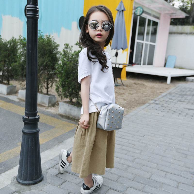 Big Kids Wide-leg Pants Loose Western Style Leisure Set