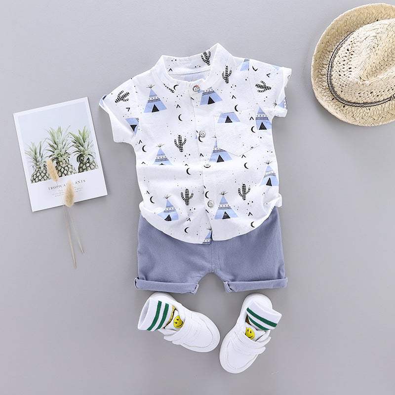 Stand-Up Collar Tent Shirt Kids Short Sleeves Set