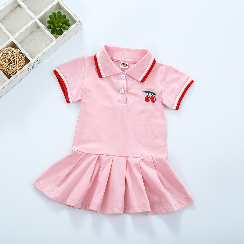 Girls Short Sleeve Pleated Cherry Dress