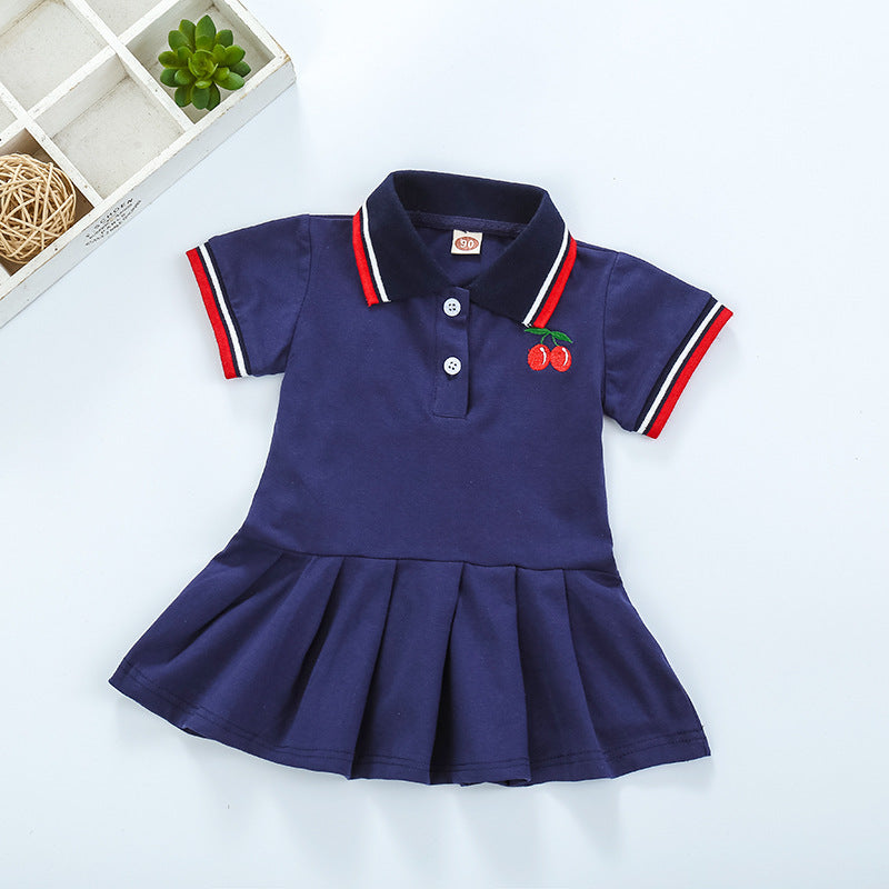 Girls Short Sleeve Pleated Cherry Dress