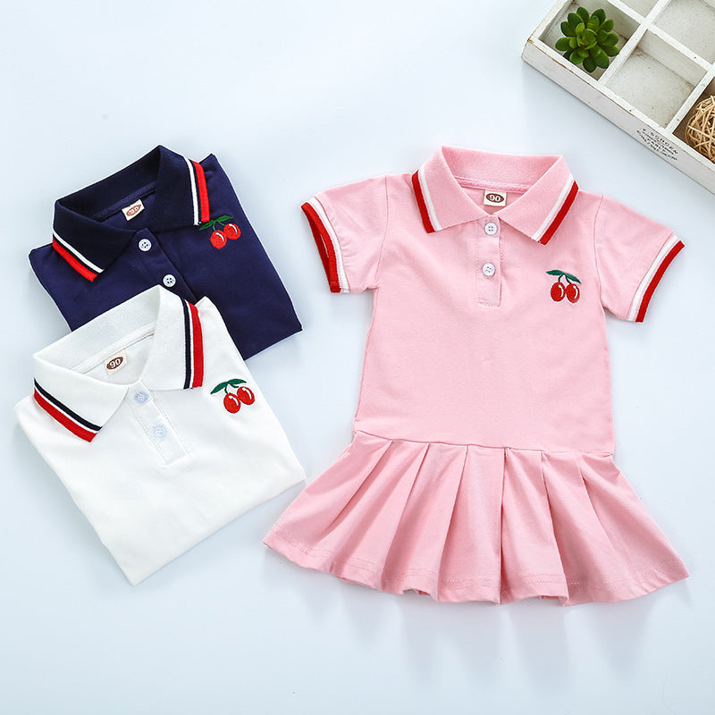 Girls Short Sleeve Pleated Cherry Dress