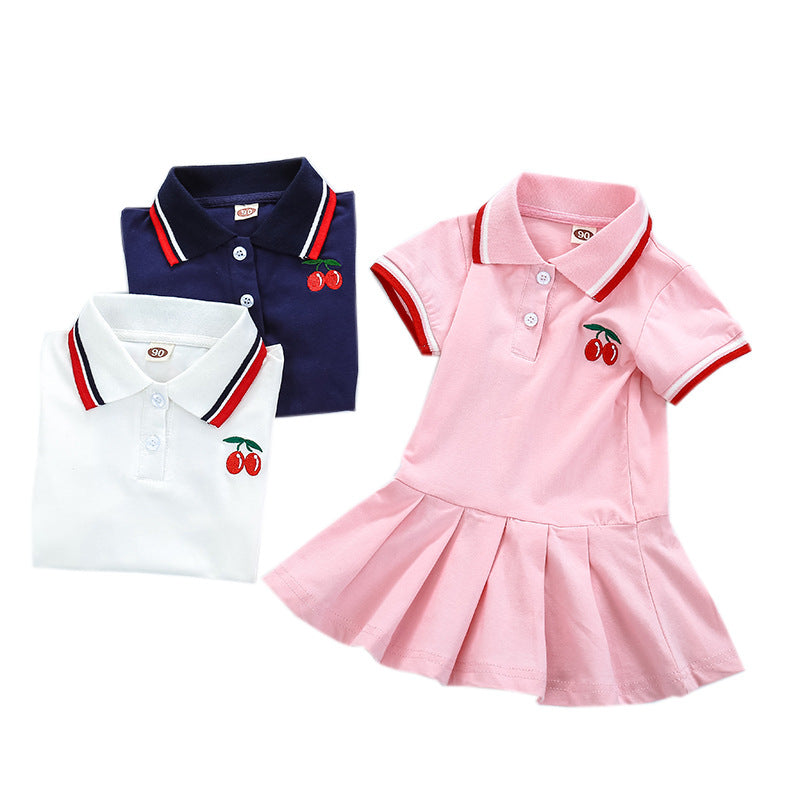Girls Short Sleeve Pleated Cherry Dress