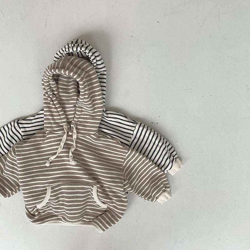 Autumn Loose Striped Baby Hoodie - Soft Cotton Pullover