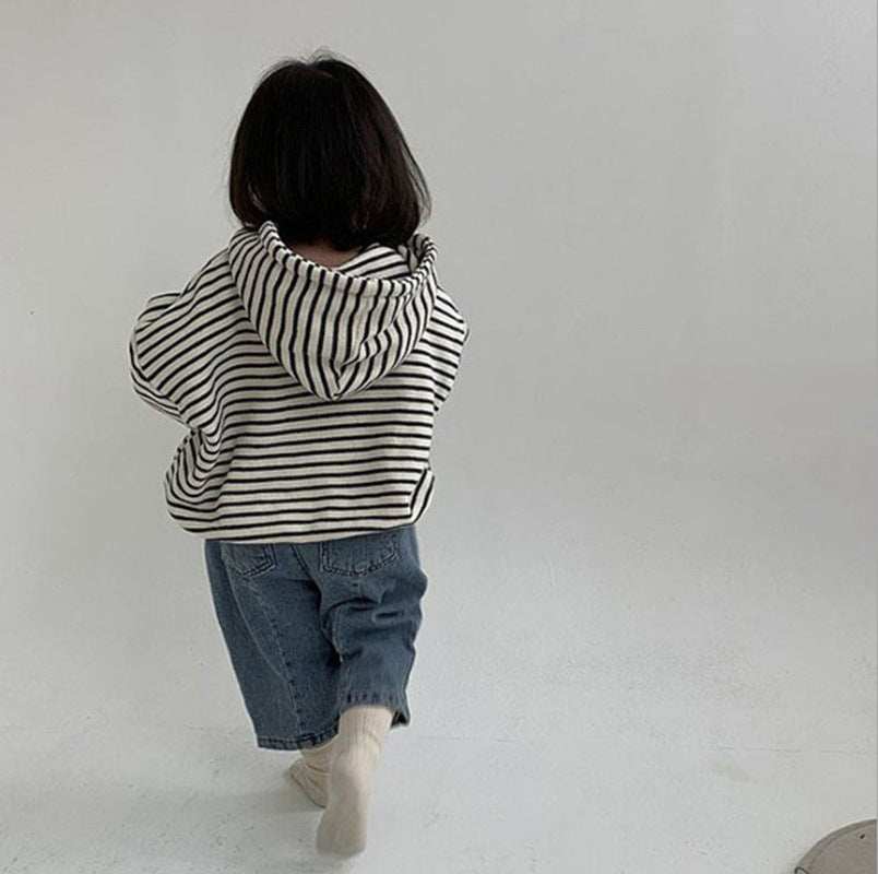 Autumn Loose Striped Baby Hoodie - Soft Cotton Pullover